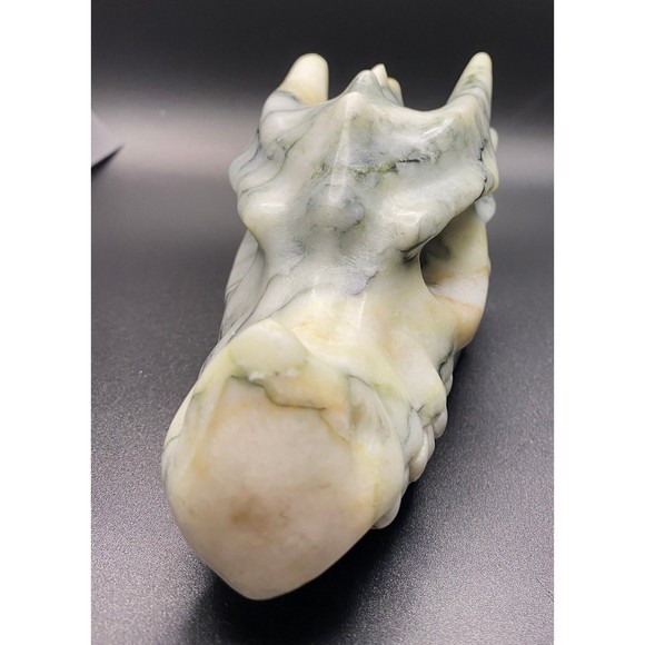 Large White Peach Green Jade Dragon Skull Crystal Carving - Veins Dinosaur - Picture 2 of 9